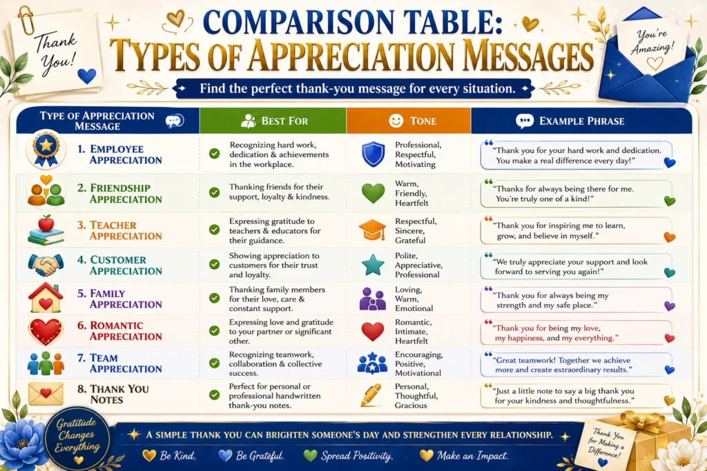 Types of Appreciation Messages